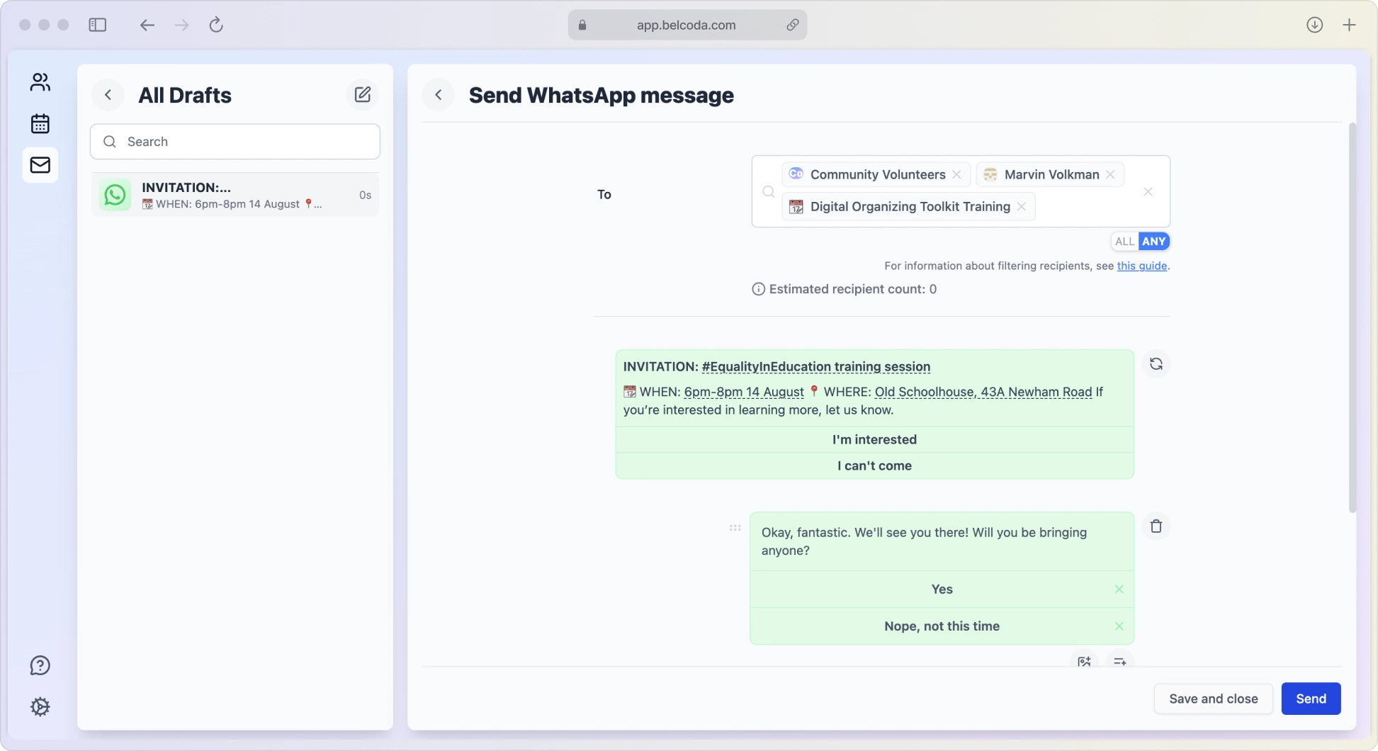Communications screenshot